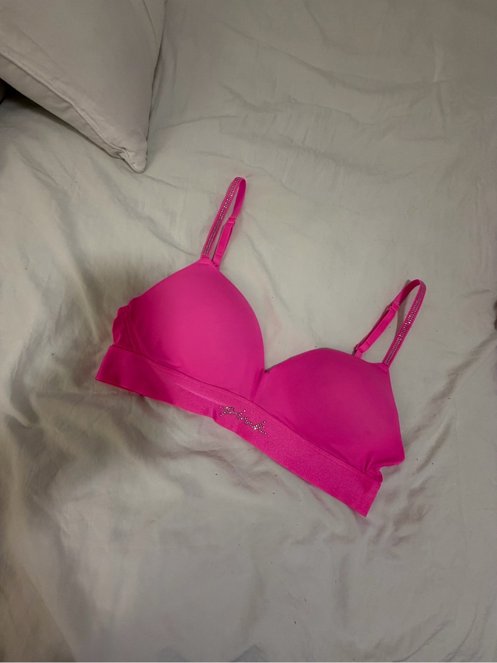 PINK by Victoria’s Secret Hot Pink Padded Bedazzled Bralette🩷✨